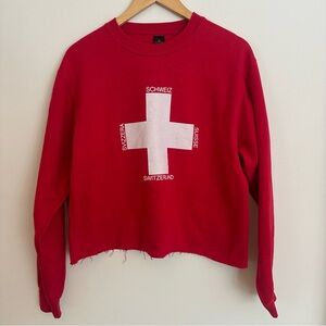 New Supreme Red Cropped Sweatshirt with Swiss Cross Design